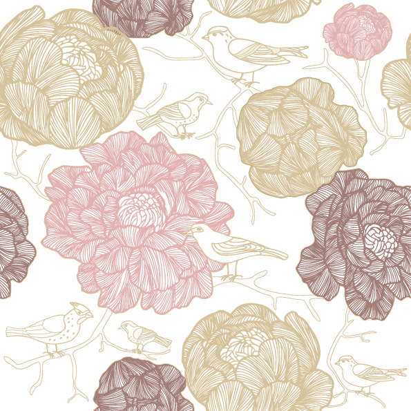 free vector Vector line drawing fashion flowers background